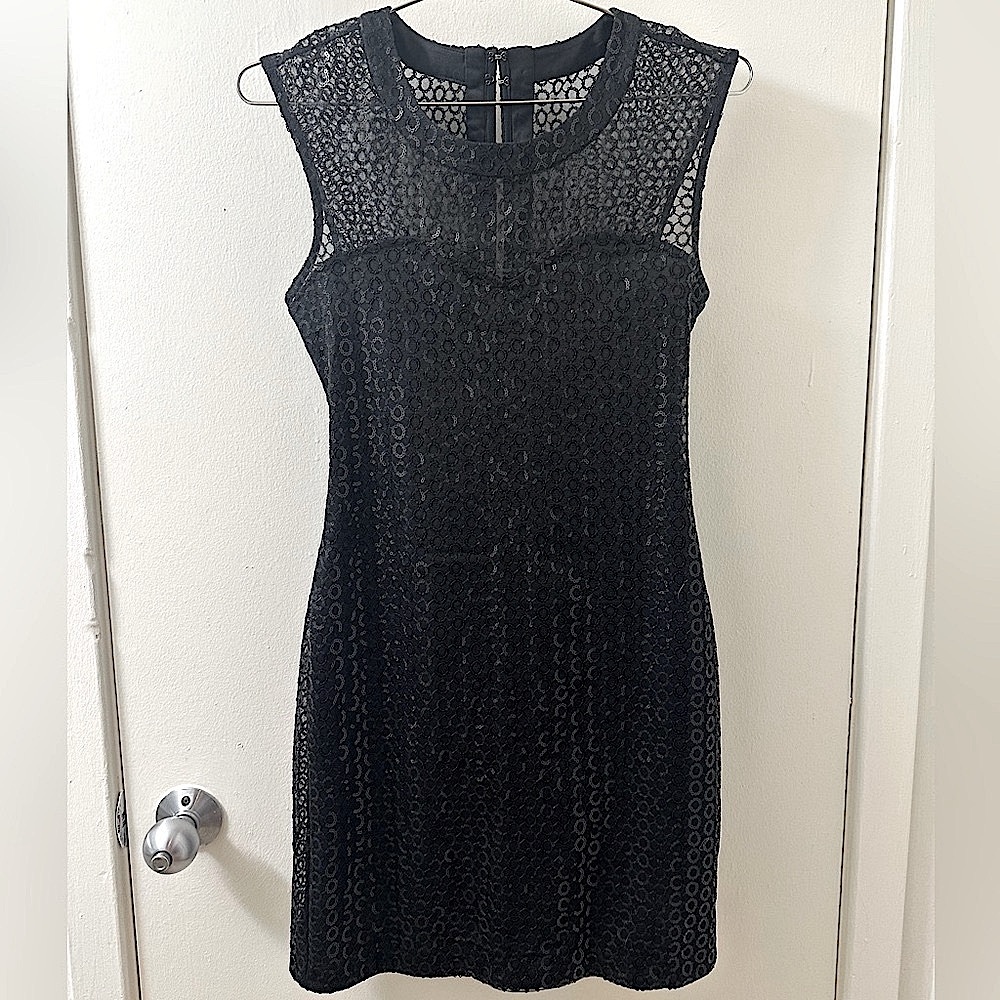 LIKE NEW EXPRESS Vintage Black Sparkle Shear Sheath Sleeveless Mini Dress, XS